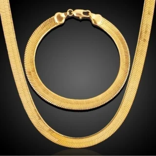 Gold-Plated Flat Herringbone Chain for Men