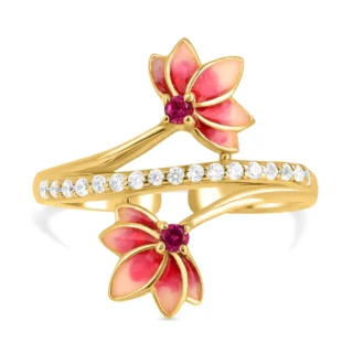 Elegant Gold-Plated Floral Dual-Band Ring for Women |