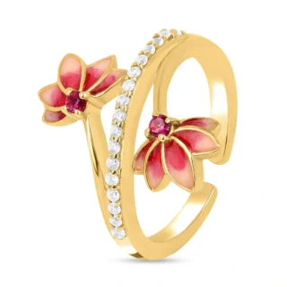 Elegant Gold-Plated Floral Dual-Band Ring for Women |