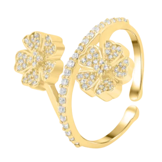 Elegant Silver-Plated Floral Dual-Band Ring for Women