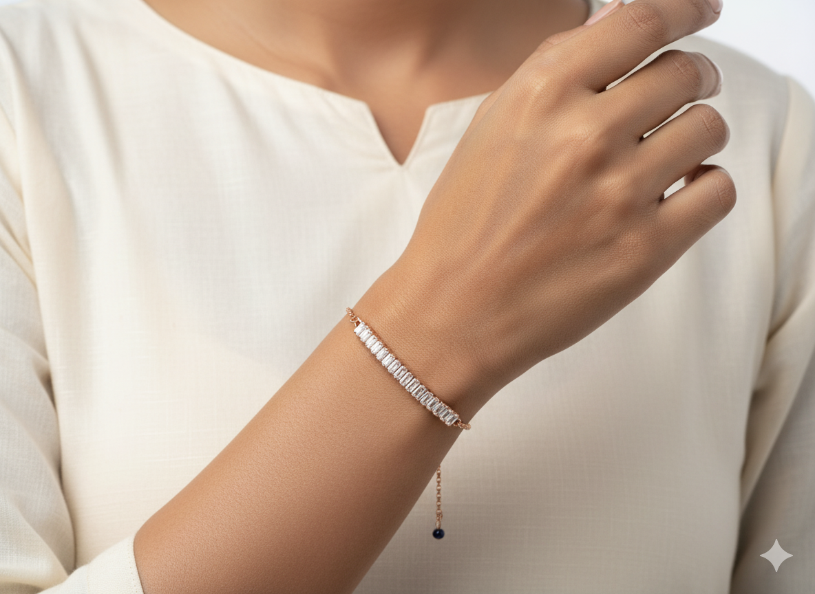 ✨ Elegant Rose Gold Crystal Baguette Bracelet – Premium Fashion Jewellery - Image 2