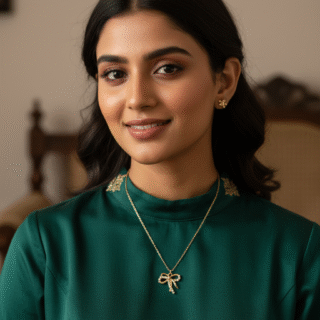 Elegant Pearl Bow Pendant Necklace – Gold-Plated Chain