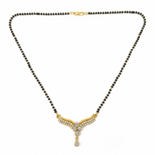 Elegant Gold-Plated Mangalsutra with Sparkling CZ Stones for Women | Daily Wear Modern Mangalsutra | Designer Black Beads Chain Necklace Copy
