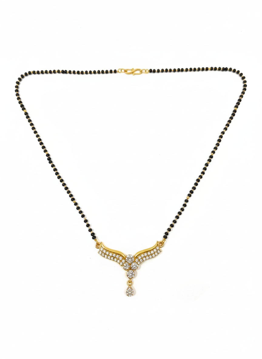 Elegant Gold-Plated Mangalsutra with Sparkling CZ Stones for Women | Daily Wear Modern Mangalsutra | Designer Black Beads Chain Necklace Copy - Image 2