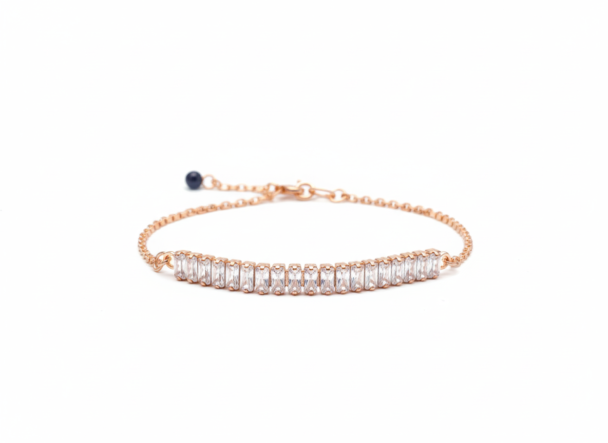 ✨ Elegant Rose Gold Crystal Baguette Bracelet – Premium Fashion Jewellery