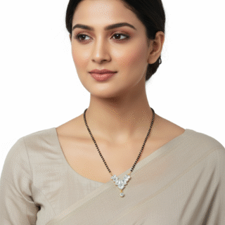 Elegant Gold-Plated Mangalsutra with Sparkling CZ Stones for Women | Daily Wear Modern Mangalsutra | Designer Black Beads Chain Necklace