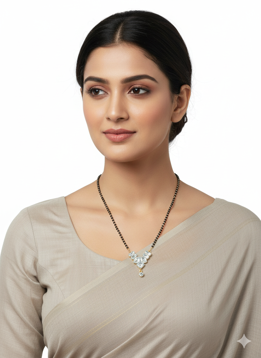 Elegant Gold-Plated Mangalsutra with Sparkling CZ Stones for Women | Daily Wear Modern Mangalsutra | Designer Black Beads Chain Necklace