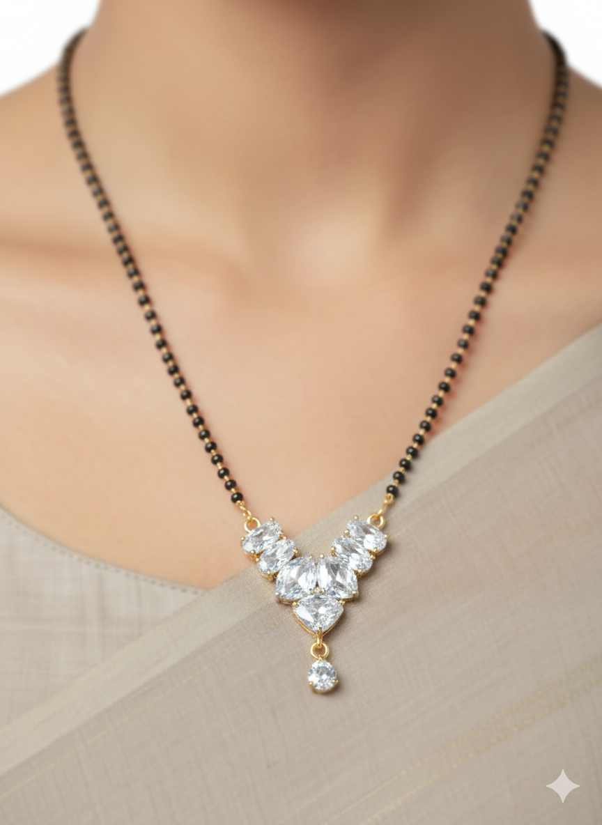 Elegant Gold-Plated Mangalsutra with Sparkling CZ Stones for Women | Daily Wear Modern Mangalsutra | Designer Black Beads Chain Necklace - Image 3