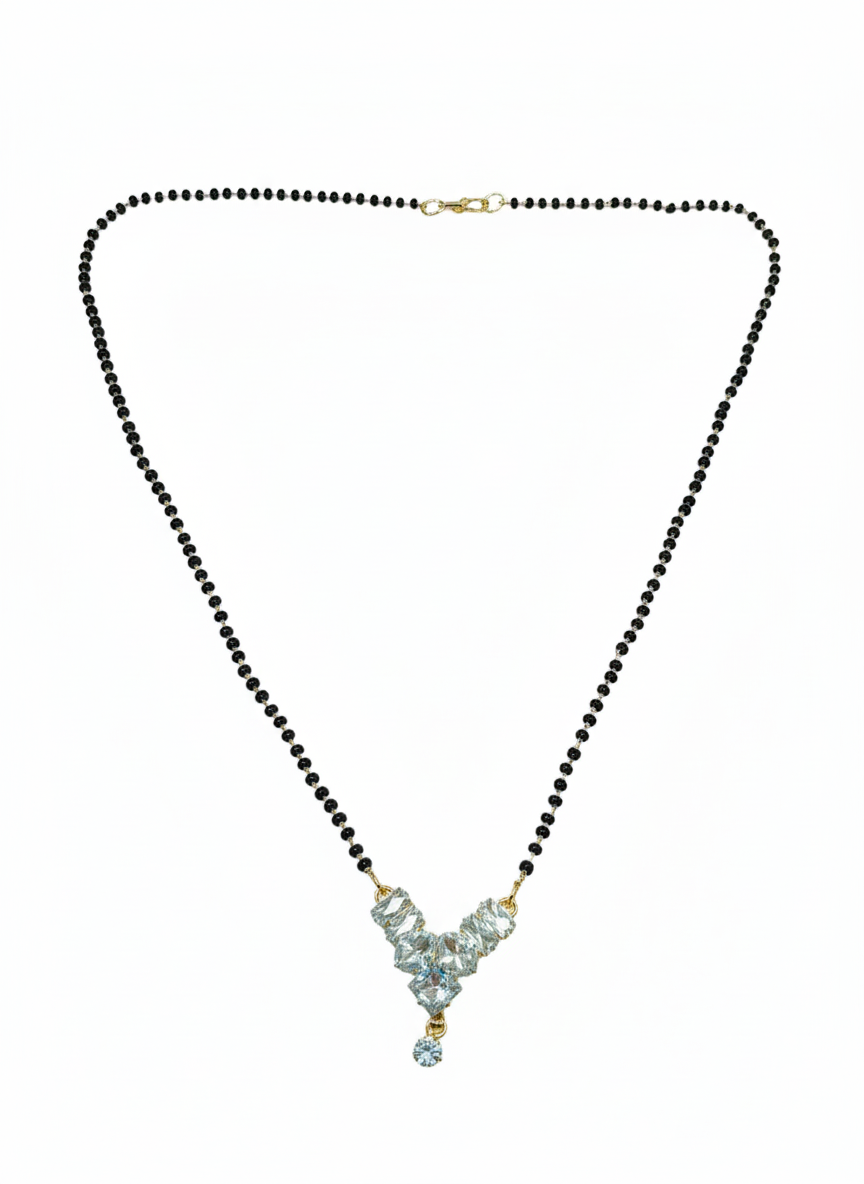 Elegant Gold-Plated Mangalsutra with Sparkling CZ Stones for Women | Daily Wear Modern Mangalsutra | Designer Black Beads Chain Necklace - Image 4