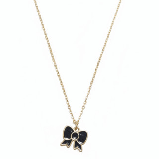 Elegant Pearl Bow Black Pendant Necklace – Gold-Plated Chain