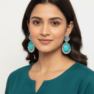 Exquisite Oxidised Silver-Look Danglers with Pink Stone and Pearl Drops