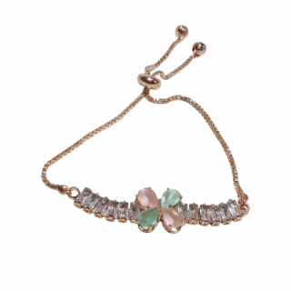Elegant Floral Crystal Adjustable Bracelet – Premium Rose Gold Plated | Pink & Mint Petal Stones