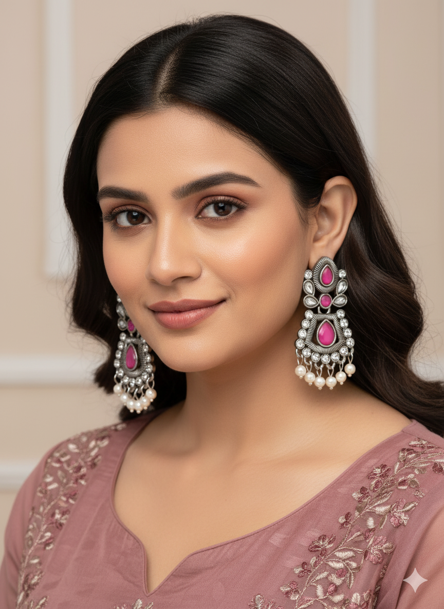 Vintage-Inspired Black Stone & Crystal Drop Earrings Copy - Image 3