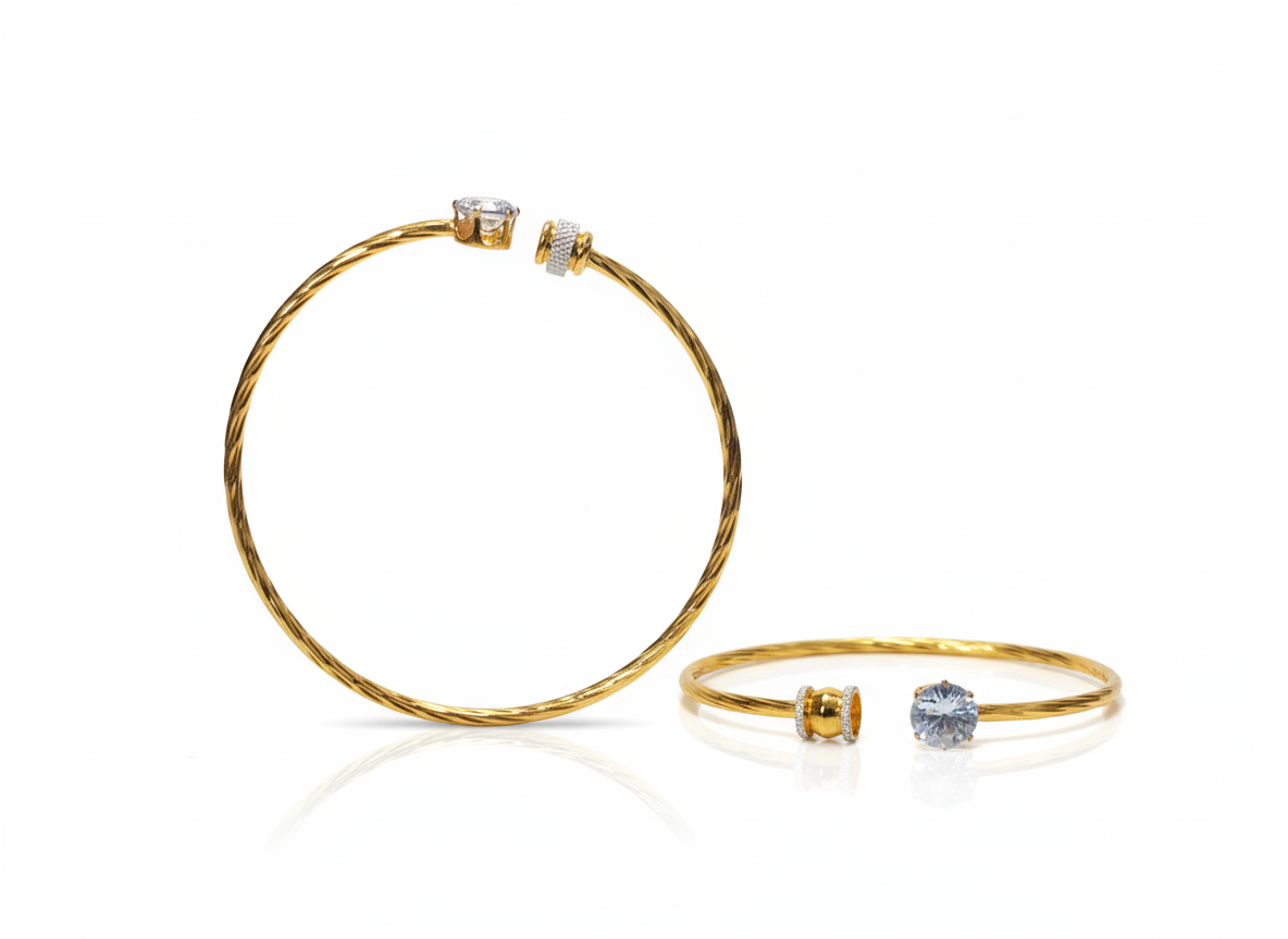 Elegant Gold-Plated Floral Bangle with Pastel Gemstones