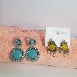Combo - Blue Stone Antique & Yellow Meenakari Pearl Earrings