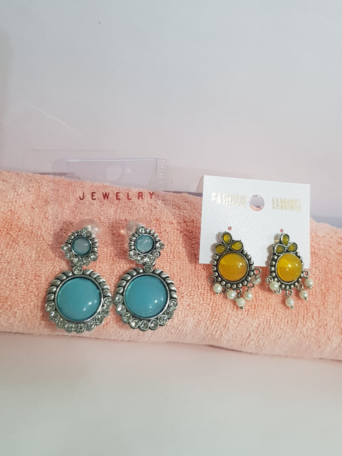 Combo - Blue Stone Antique & Yellow Meenakari Pearl Earrings