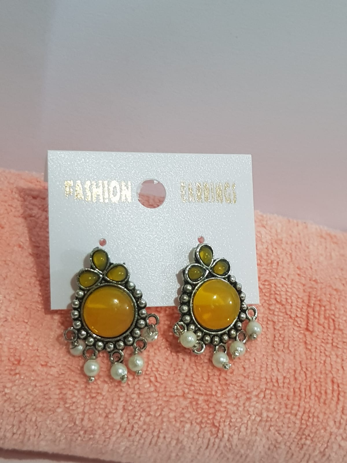 Combo - Blue Stone Antique & Yellow Meenakari Pearl Earrings - Image 3