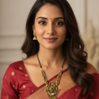 Traditional Gold-Plated Mangalsutra Set with Earrings for Women | Temple Design Black Beads Chain | Ethnic Bridal Jewelry