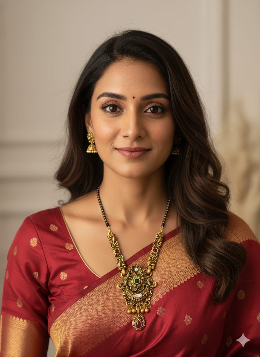 Traditional Gold-Plated Mangalsutra Set with Earrings for Women | Temple Design Black Beads Chain | Ethnic Bridal Jewelry