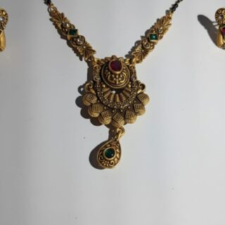 Traditional Gold-Plated Mangalsutra Set with Earrings for Women | Temple Design Black Beads Chain | Ethnic Bridal Jewelry Copy