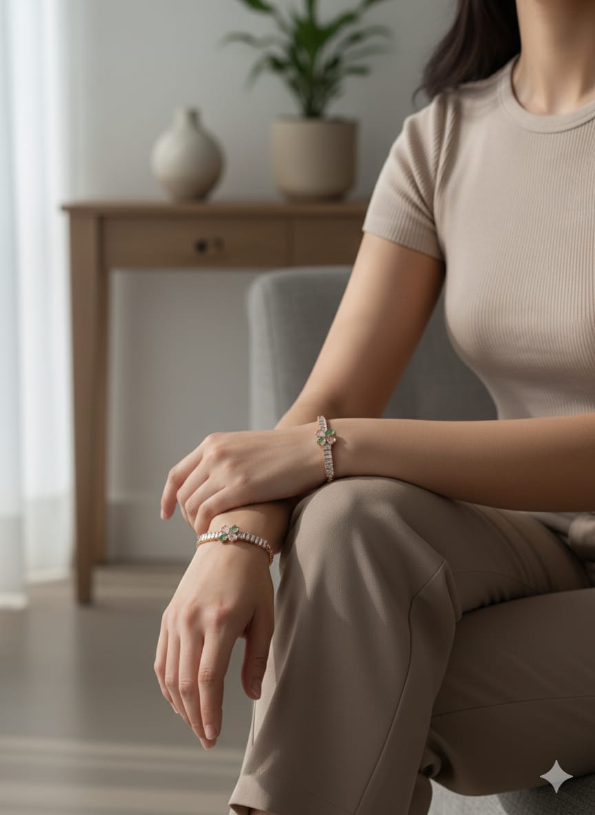 Elegant Floral Crystal Adjustable Bracelet – Premium Rose Gold Plated | Pink & Mint Petal Stones - Image 3