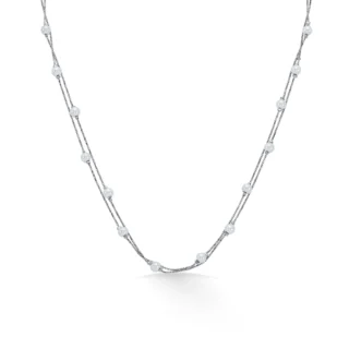 Elegant Double-Layer Pearl Beaded 925 Silver Chain Necklace