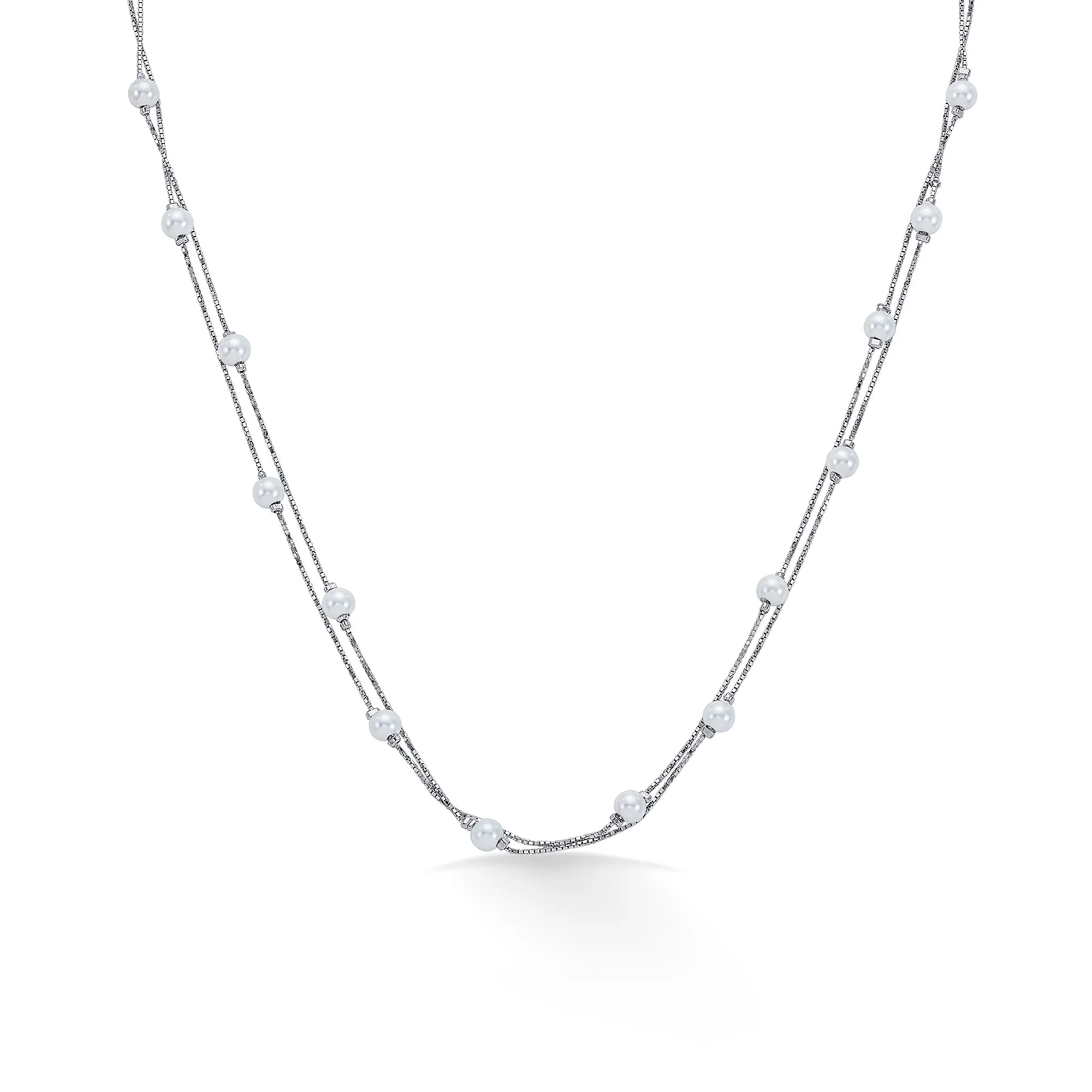 Elegant Double-Layer Pearl Beaded 925 Silver Chain Necklace - Image 2