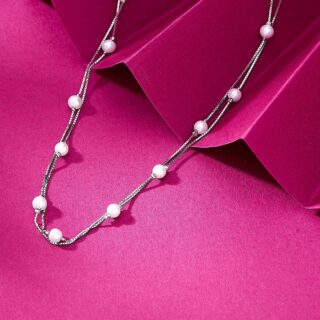 Elegant Double-Layer Pearl Beaded 925 Silver Chain Necklace