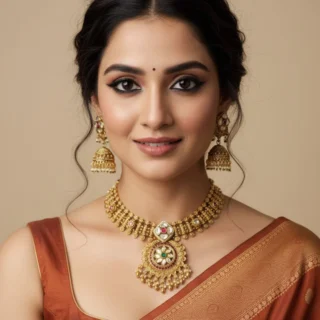 Antique Gold Temple Necklace Set with Jhumka Earrings | Bridal & Festive Jewelry