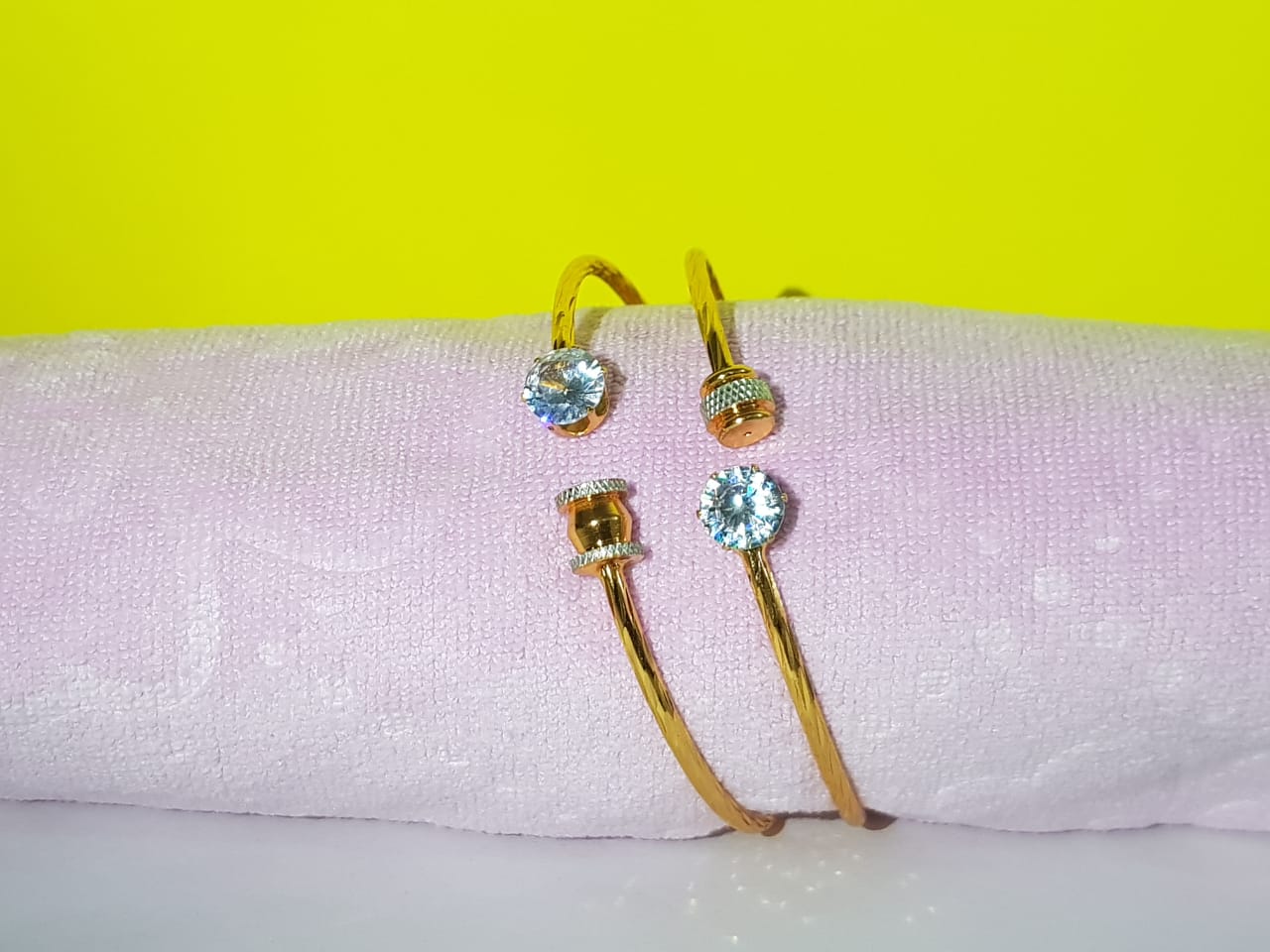 Elegant Gold-Plated Floral Bangle with Pastel Gemstones - Image 2