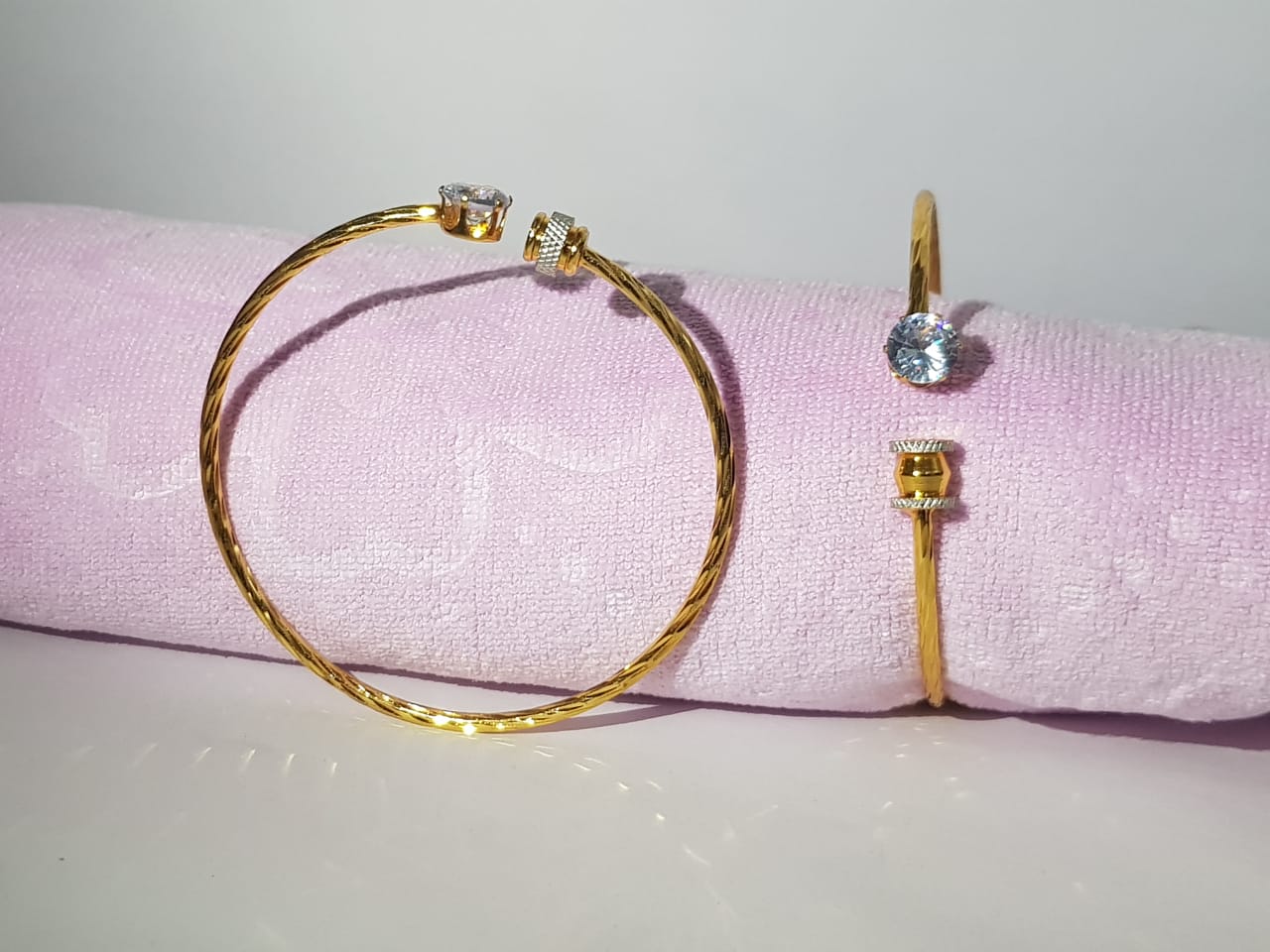 Elegant Gold-Plated Floral Bangle with Pastel Gemstones - Image 3