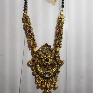 Traditional Gold-Plated Mangalsutra Set with Earrings for Women | Temple Design Black Beads Chain | Ethnic Bridal Jewelry