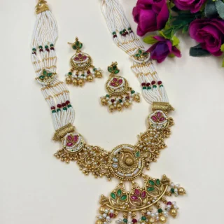 Traditional Multi-Layer Beaded Necklace Set with Earrings