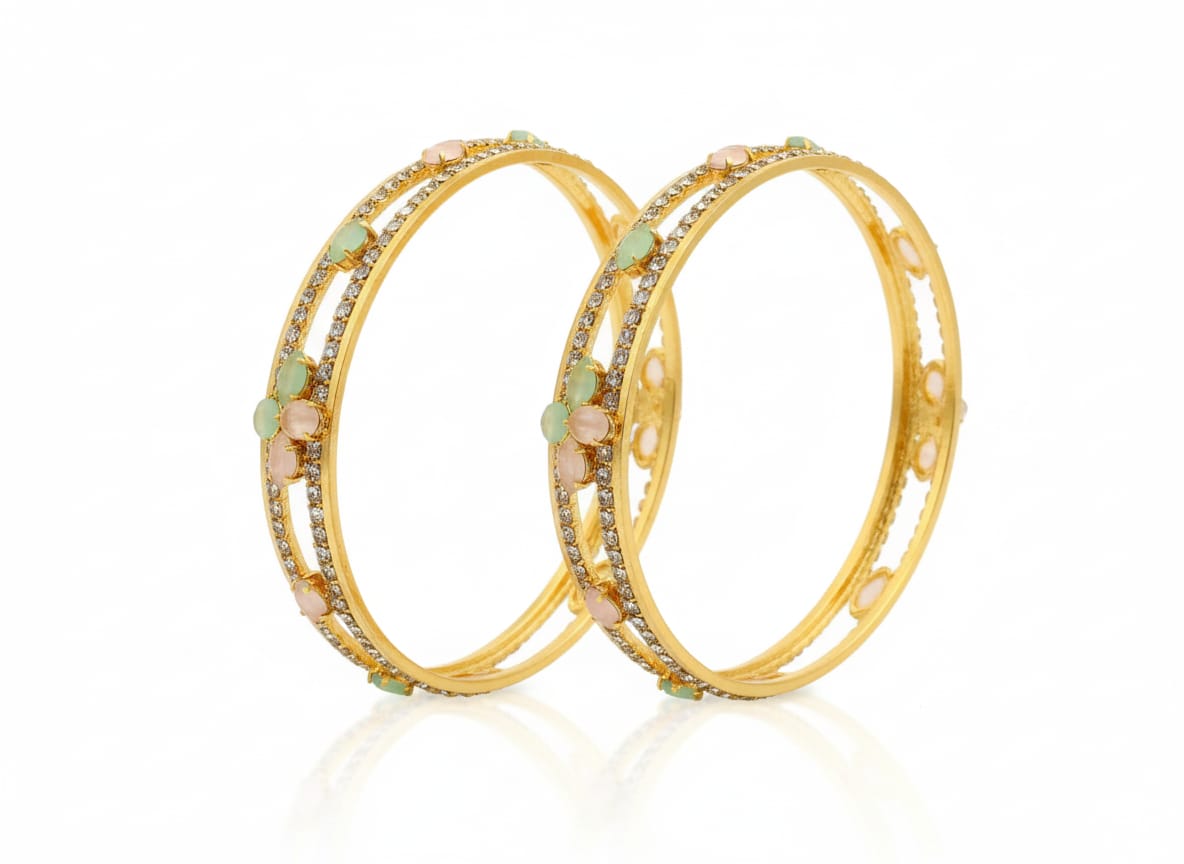 Elegant Gold-Plated Floral Bangle with Pastel Gemstones