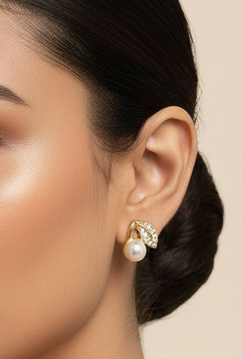 Yatiskar Gold Plated Pearl Stud Earrings - Image 2