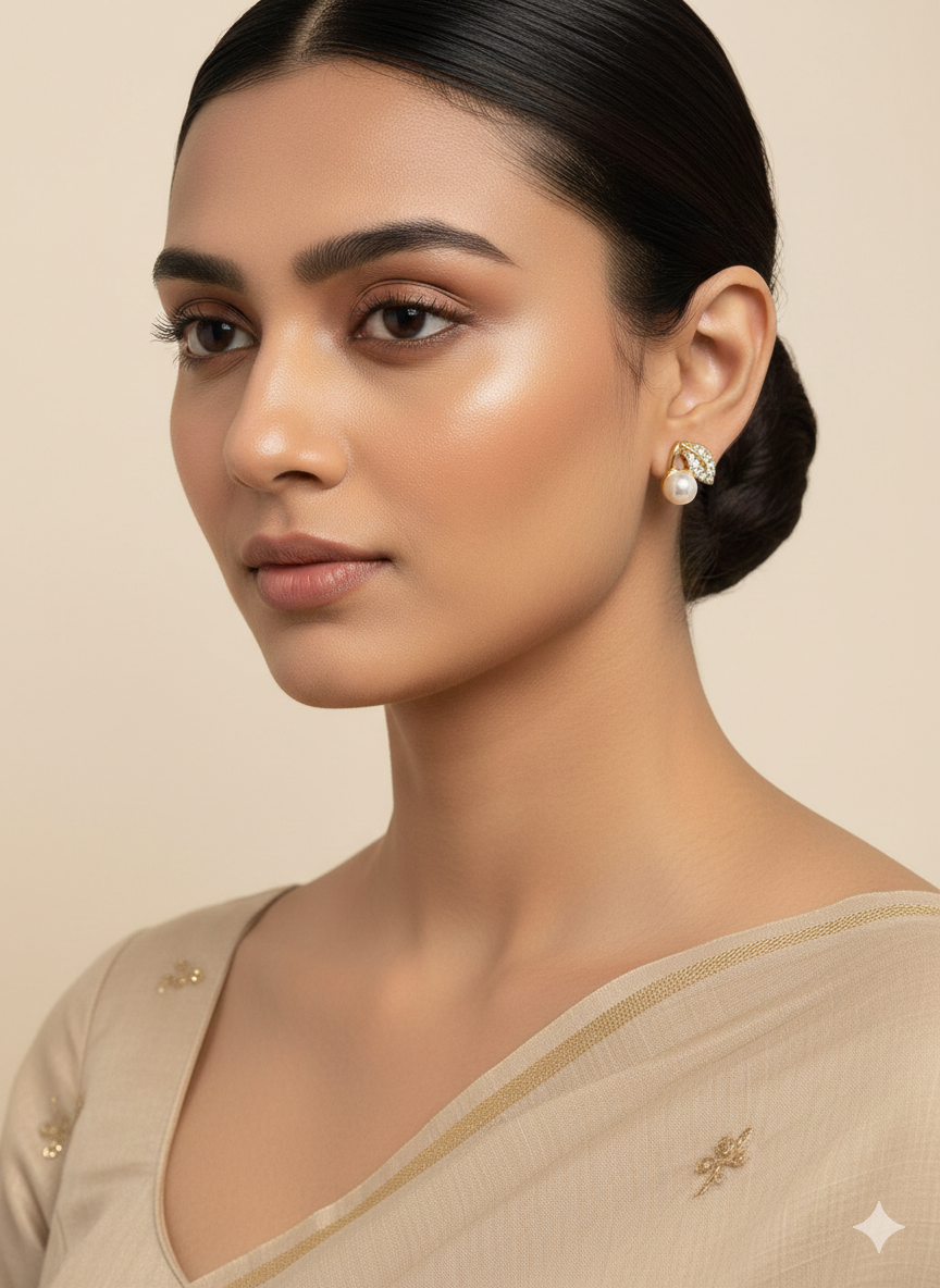 Yatiskar Gold Plated Pearl Stud Earrings