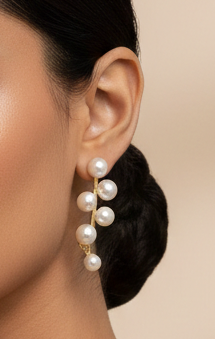 Elegant Gold Plated Pearl Vine Earrings – Stylish Ear Climber Design - Image 2